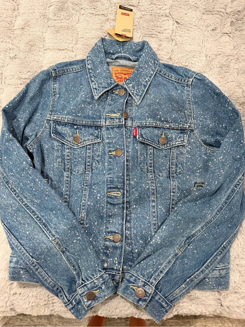 Levi's Men's Distressed Blue Speckled Denim Trucker Jacket